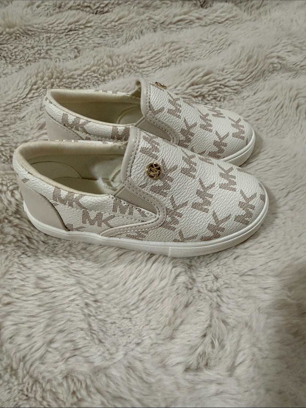 Michael Kors Kids Cream Slip-On Sneakers with Taupe Monogram